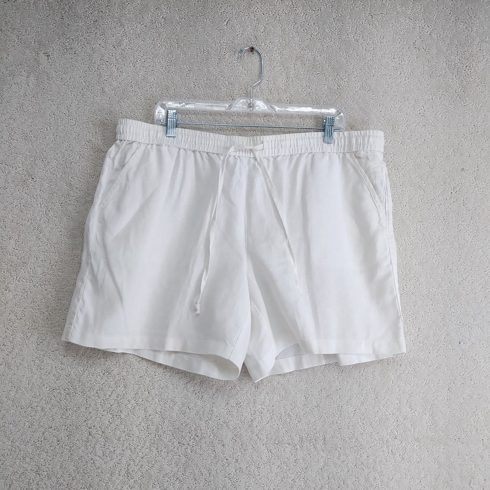 Linen Shorts Womens 38 Waist Elastic Drawstring Pockets White Casual Summer
